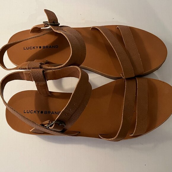 LUCKY BRAND Brown Leather "Hecilia" Ankle Strap Wedge Sandals Women's Size 8.5M - Picture 11 of 12